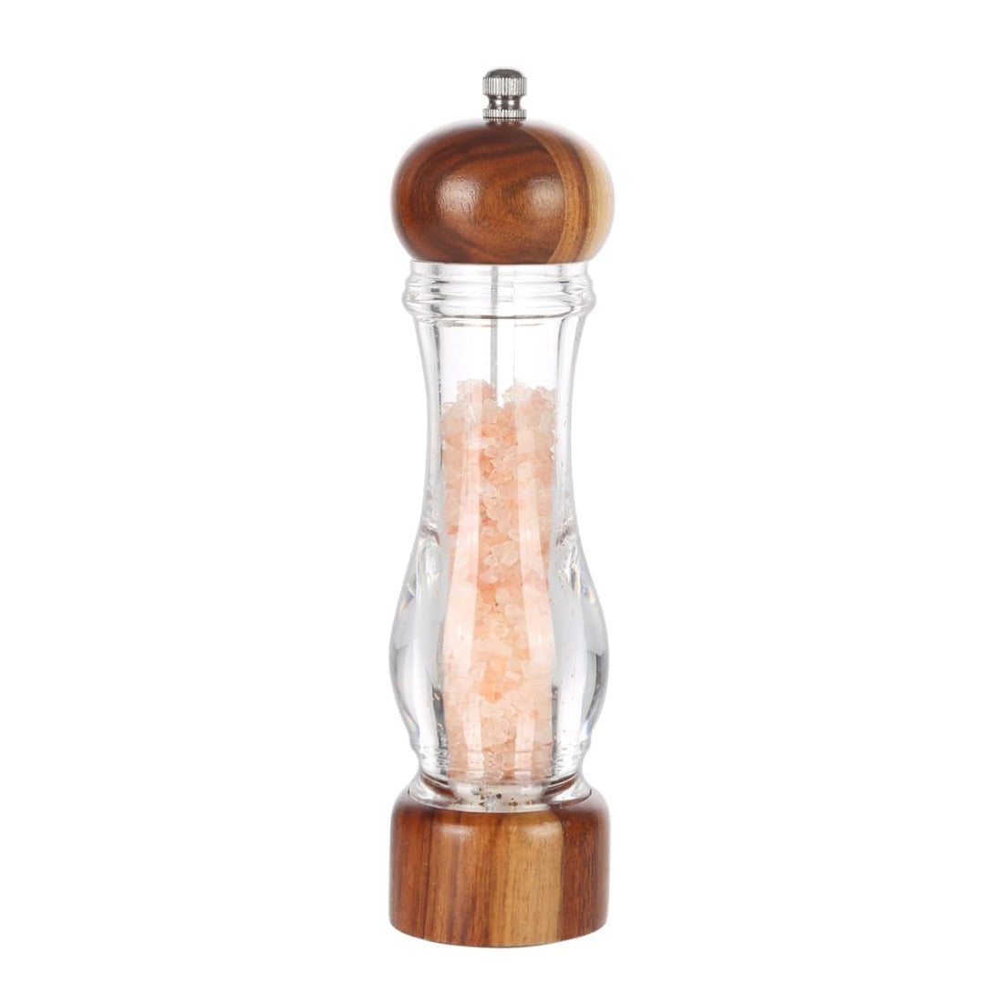 Ken's Kitchen Acrylic Salt and Pepper Grinder, Manual Salt and Pepper Mills, Wooden Shakers with Adjustable Ceramic Core,Salt Grinder and Pepper Mill, 8 Inches,1 Pack