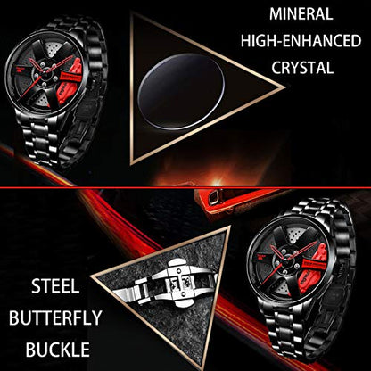 Car Watch: Boyadka Car Wheel Watch Stainless Steel Watch – Close-up Detail