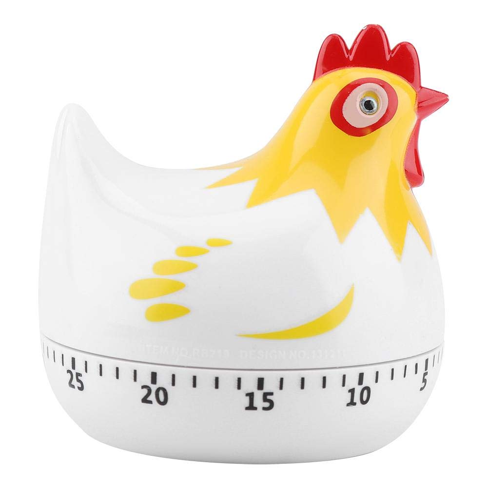 Digital Kitchen Timer Lovely Chicken Shape Mechanical Alarm Gadgets Countdown Clock Reminder Mini Cooking Timer Alarm 55 Minutes for Cooking Baking Sports Games Office(White)