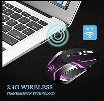 Wireless Gaming Mouse, Scettar Rechargeable Computer Gaming Mouse Unique Silent Click, 7 Breathing Led Light, 3 Adjustable DPI,Iron Plate, Power Saving Mode Wireless Mouse for Laptop/PC/Notebook