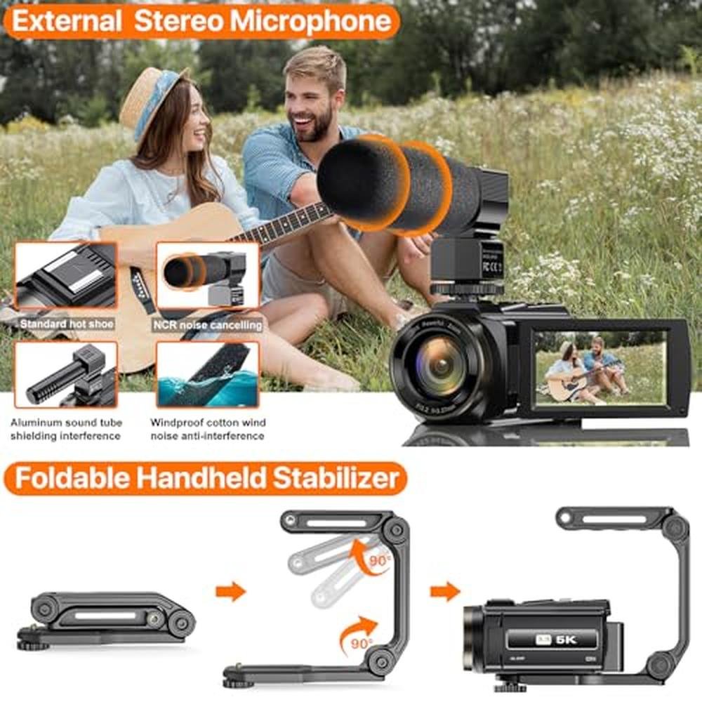 Camera Video: 5K Video Camera Camcorder UHD 48MP WiFi – Side View