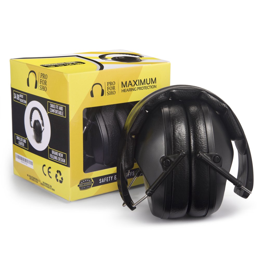 Pro For Sho 34dB Shooting Ear Protection - Special Designed Ear Muffs Lighter Weight & Maximum Hearing Protection, Black