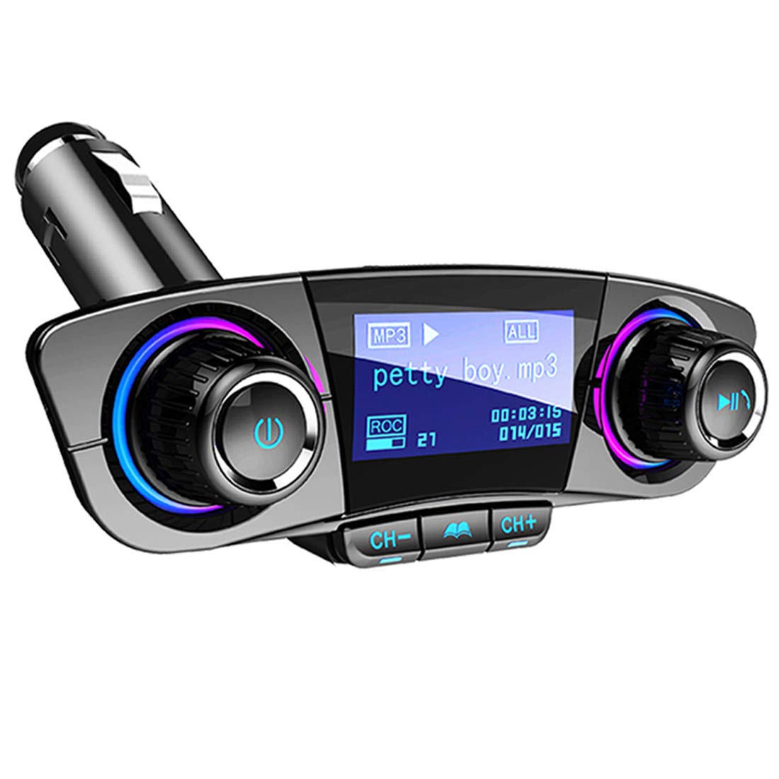Bluetooth FM Transmitter Handfrees-Calling Radio Adapter Car Kit with Dual USB Port MP3 Player Support TF Card USB Flash Drive