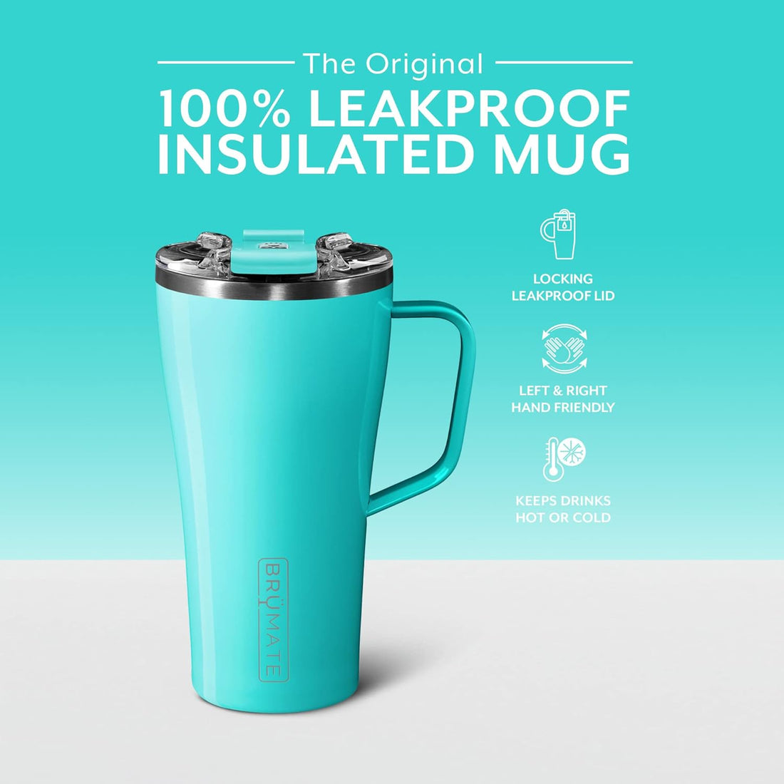 BrüMate Toddy 22oz 100% Leak Proof Insulated Coffee Mug with Handle & Lid - Stainless Steel Coffee Travel Mug - Double Walled Coffee Cup (Aqua)