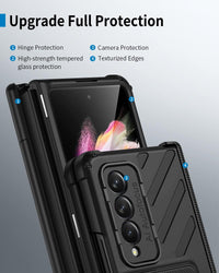 seacosmo case for Samsung Galaxy Z Fold 3, with Adjustable Kickstand & Magnetic Hinge Protector, Bulit in Screen Protector, Durable Rugged Shockproof Protective Case - Black