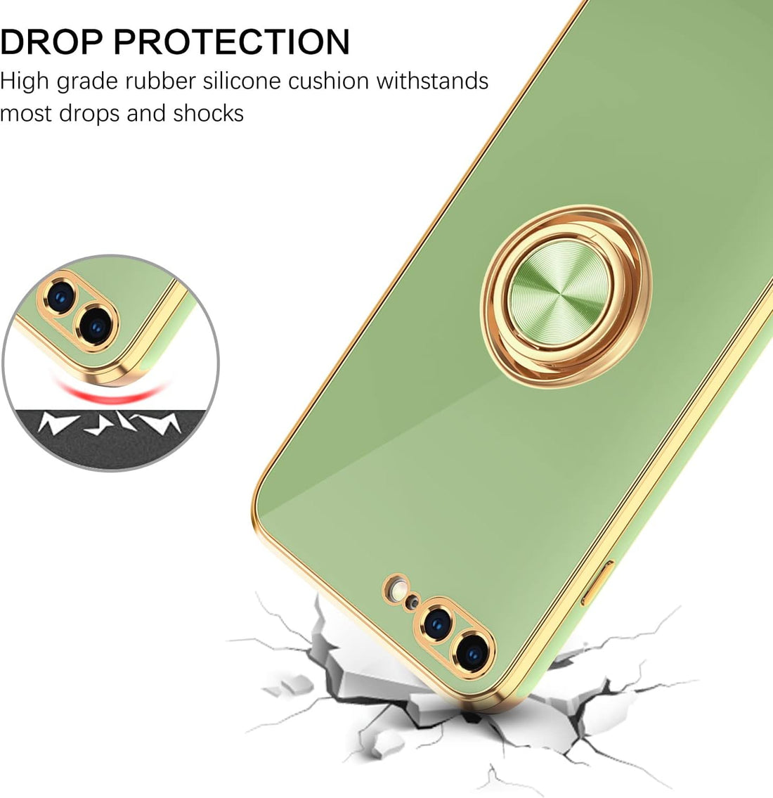 BENTOBEN iPhone 8 Plus Case, iPhone 7 Plus Case, Slim Fit Ring Holder Stand Magnetic Car Mount Supported Shockproof Protective Women Girls Men Boys Cover for iPhone 8 Plus/7 Plus 5.5", Matcha Green