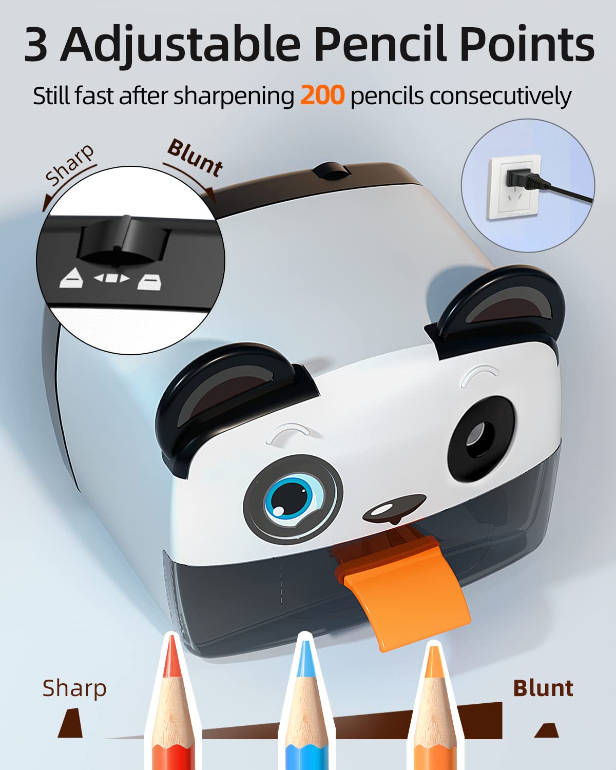 Electric Pencil Sharpener,Heavy Duty Helical Blade Sharpeners Plug in for Kids Artists Classroom Office School,Auto-Stop Feature for No.2 and Colored Pencils (Panda)