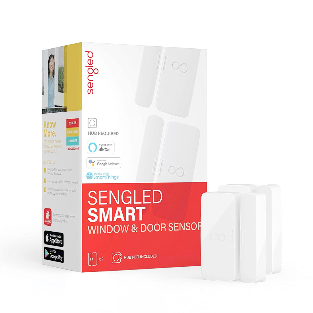 Sengled E1D-G73 Smart Window & Door, Hub Required, Compatible with Alexa Door Sensor, 2 Count (Pack of 1), White