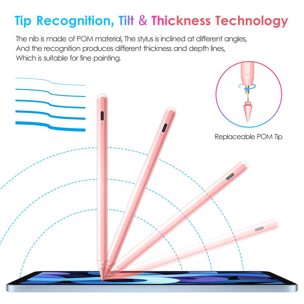 DTTO Stylus Pen for Apple iPad 10th/9th/8th/7th/6th Generation, Pro 11 Inch, Pro 12.9 Inch 6th/5th/4th/3th Gen, Mini 6th/5th Gen, iPad Air 5th/4th/3rd Gen, Palm Rejection, Pink