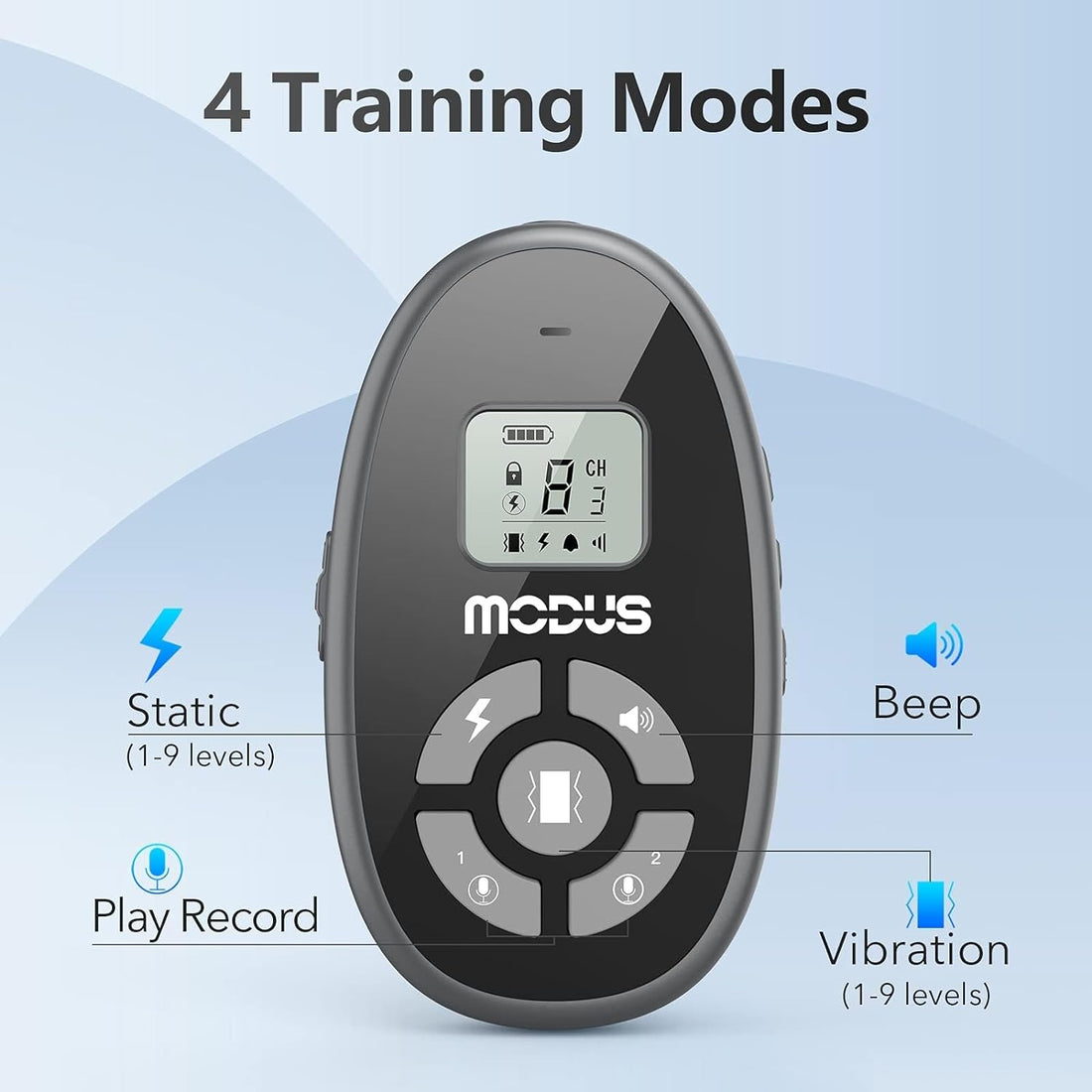 MODUS Dog Training Collar with Remote - 4 Modes Dog Shock Collar, Recording Playback, Beep, Vibration Anti Barking Device to Stop Dog Unwanted Behavior, Rechargeable Bark Collar for All Sized Dogs