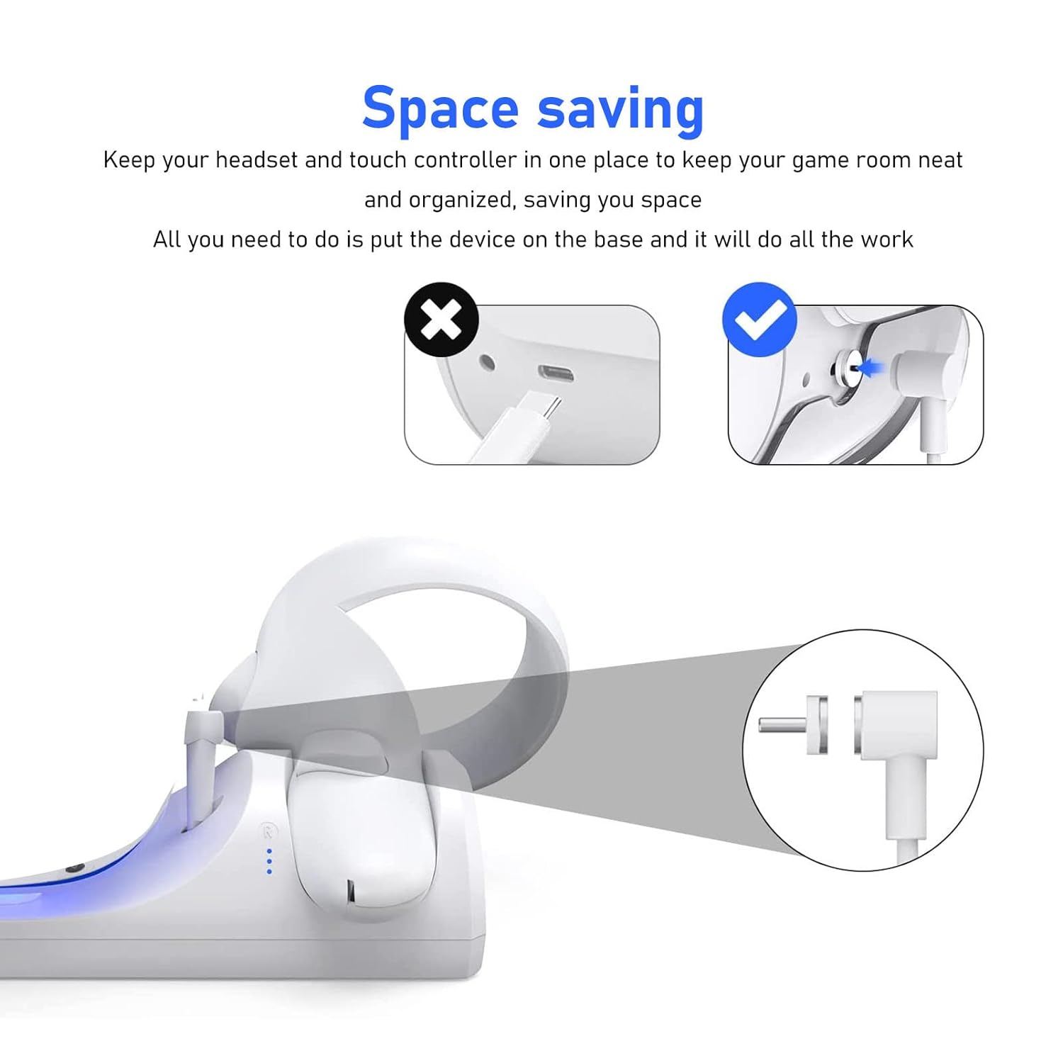 Charging Dock for Oculus Quest 2, VR Headset Charging Stand with 2 Rechargeable Battery, USB C Charger and Cable, LED Indicator, Keeps Your Game Room Neat and Organized