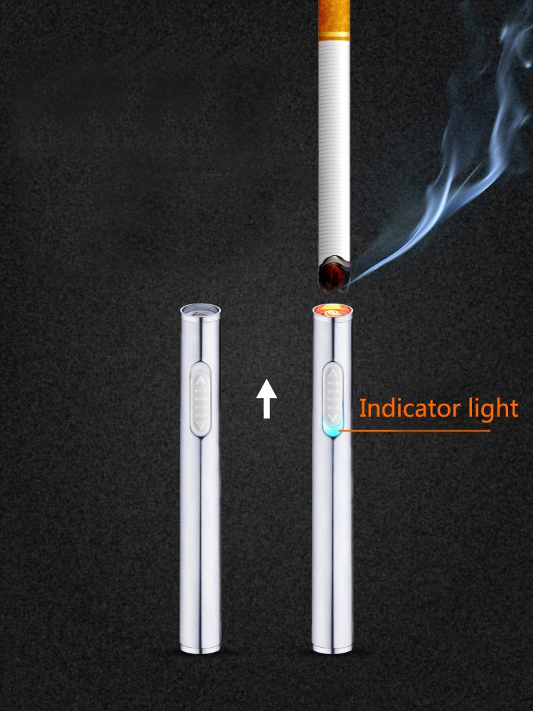 Slim Lighters USB Electric Lighter Rechargeable Windproof Flameless Cigarette Lighter Mini Protable No Gas Lighter (Silver)