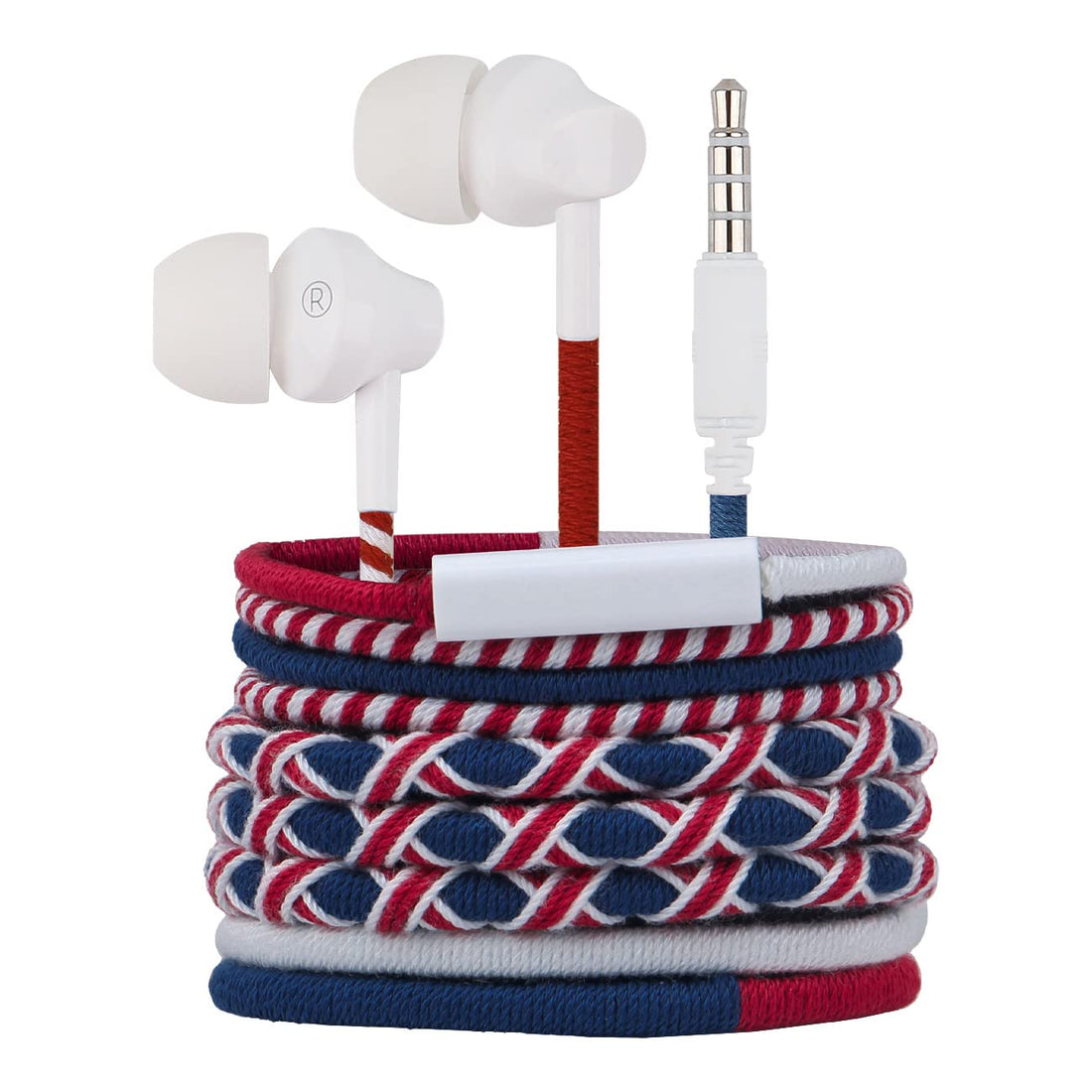 URIZONS 3.5mm Earbuds Headphones with Microphone -Ture Noise Isolating Wired Earphones with Powerful Heavy Bass Stereo, Compatible with Android, iPhone, iPad, Laptops(US National Flag Color)