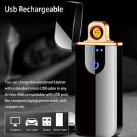 Electronic Lighter, Smart Electric Lighter, Mini USB Rechargeable Lighter Touch Double-Sided Ignition Windproof Flameless Lighter Lightweight Plasma Lighter with Battery Indicator (Gold)