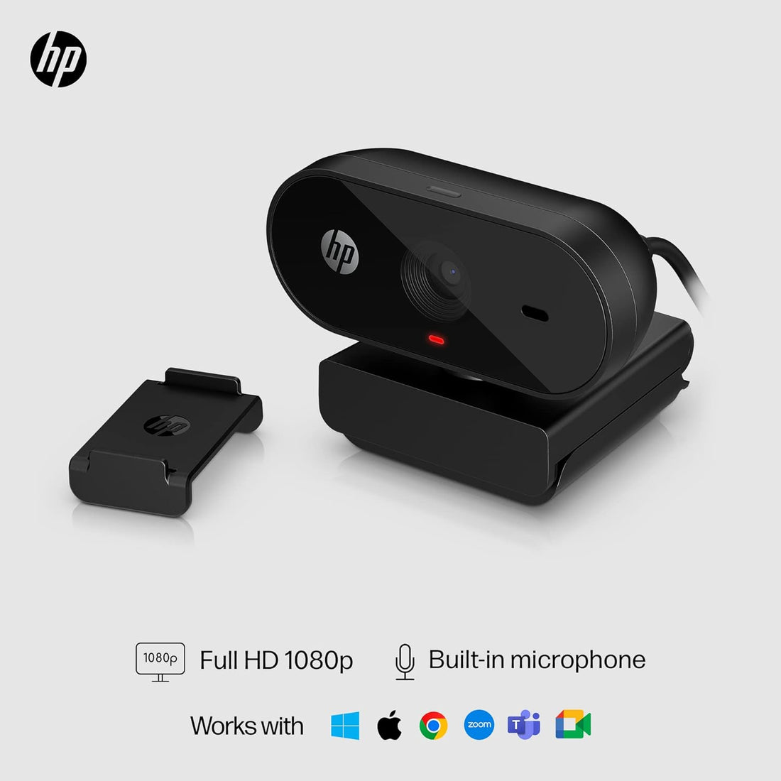 HP 320 FHD Webcam - USB A Computer Camera with Mic & Privacy Cover - for Desktop, Laptop, & Chromebook - 1080p Resolution w/Wide FOV - Zoom & Teams Compatible - Clip Mount, Tripod Support, & Swivel