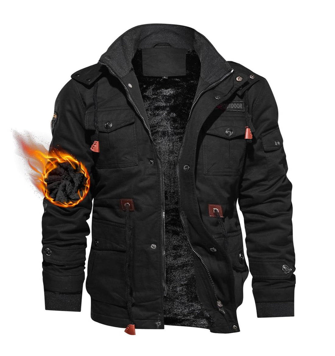 TACVASEN Jackets Men Winter Army Military Jacket Outdoor Cotton Coat Black, US XL/Tag 5XL