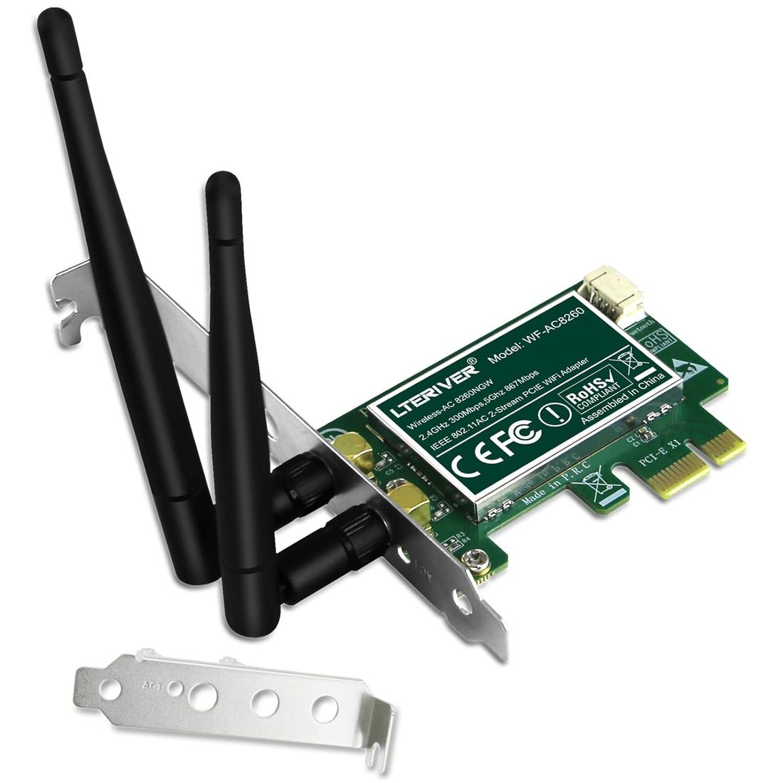 LTERIVER Wireless-AC Dual Band 1200Mbps PCIE Wi-Fi Adapter for Windows 7 (32/64bit) and Windows 8.x, 10, 11 64bit Desktop PCs, 2.4GHz 300Mbps and 5GHz 867Mbps PCIE Wi-Fi Card (WF-AC8260)