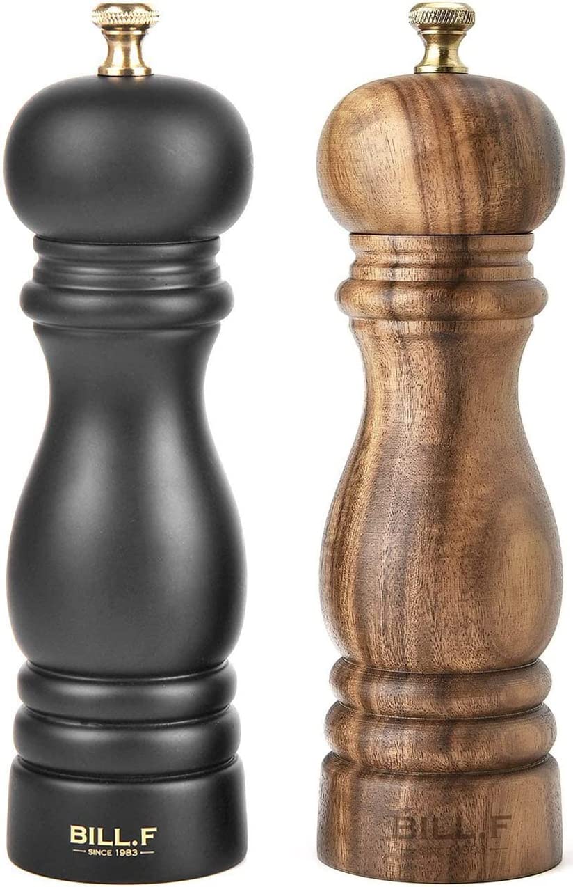 BILL.F Salt and Pepper Grinder Wooden Black Pepper Mill Grinder Salt Pepper Shakers Set of 2 with Adjustable Ceramic Rotor- 7 Inch