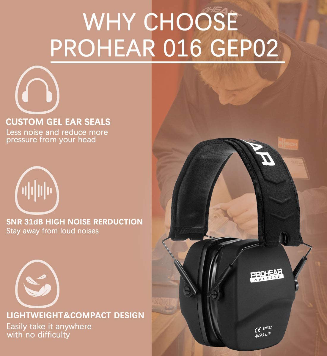 PROHEAR 016 Shooting Ear Protection Safety Muffs