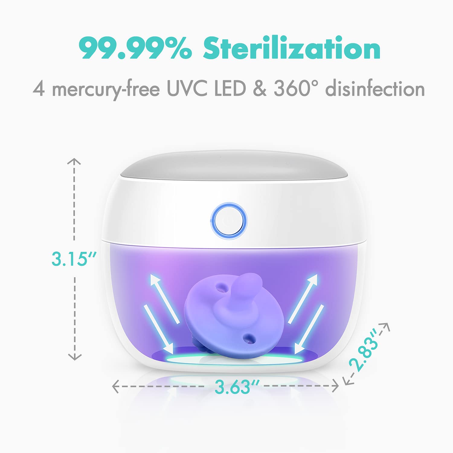 Papablic Portable UV Light Sterilizer, Mini UV-C Sanitizer Box for Pacifier and More, 99.99% Sterilization in 59 Seconds, USB Rechargeable