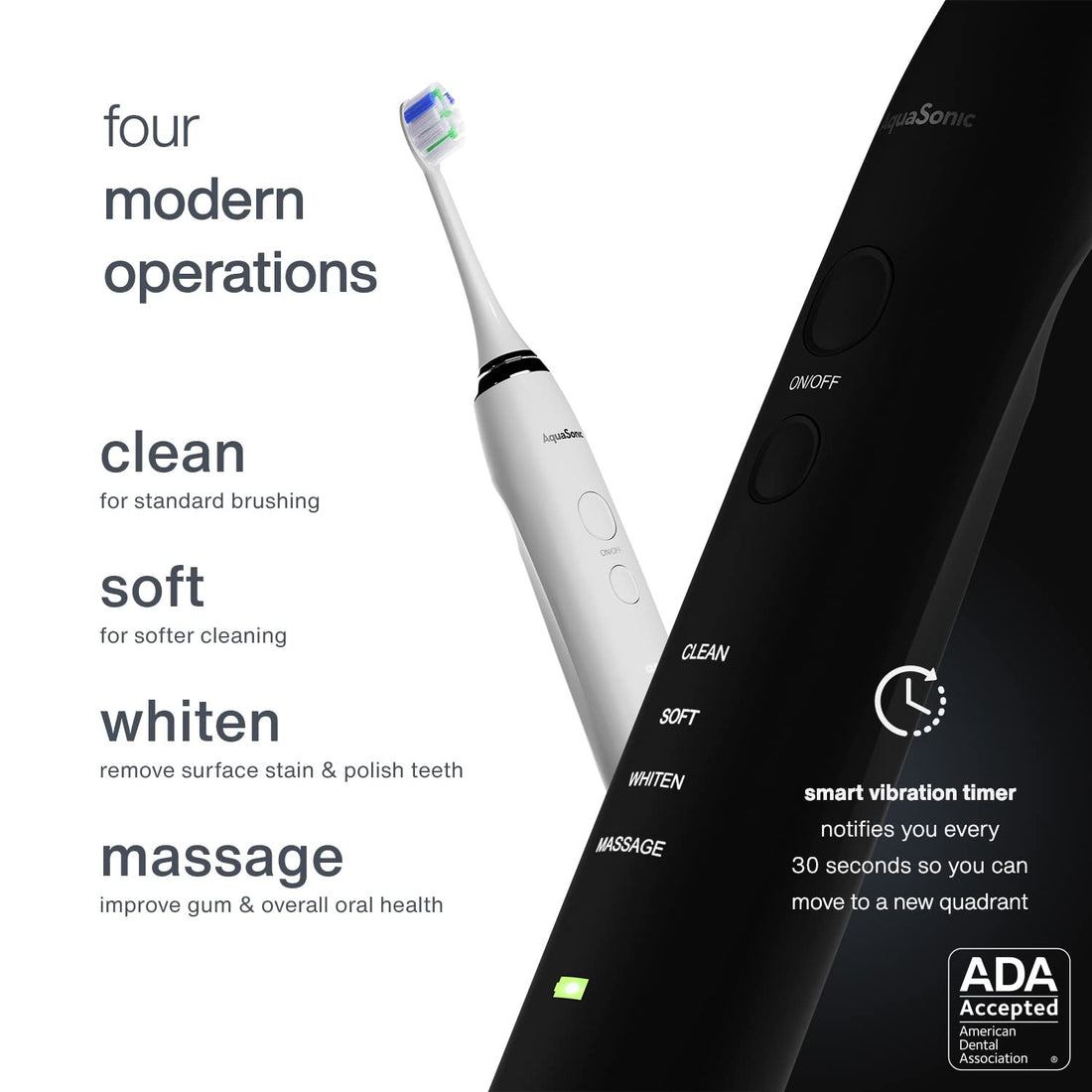 Aquasonic Duo PRO Dual Handle Ultra Whitening 40000 VPM Electric Smart Toothbrush with 4 Modes, Smart Timers, UV Sanitizing, Wireless Charging Base - 10 ProFlex Brush Heads, 2 Travel Cases for Adults