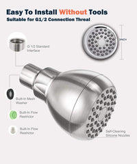 High Pressure Shower Head 3 Inches Showerhead Brushed Nickel Finish with Adjustable Swivel Brass Ball Joint Fixed Bathroom For Low Flow Showers Anti-clog Anti-leak Showerhead