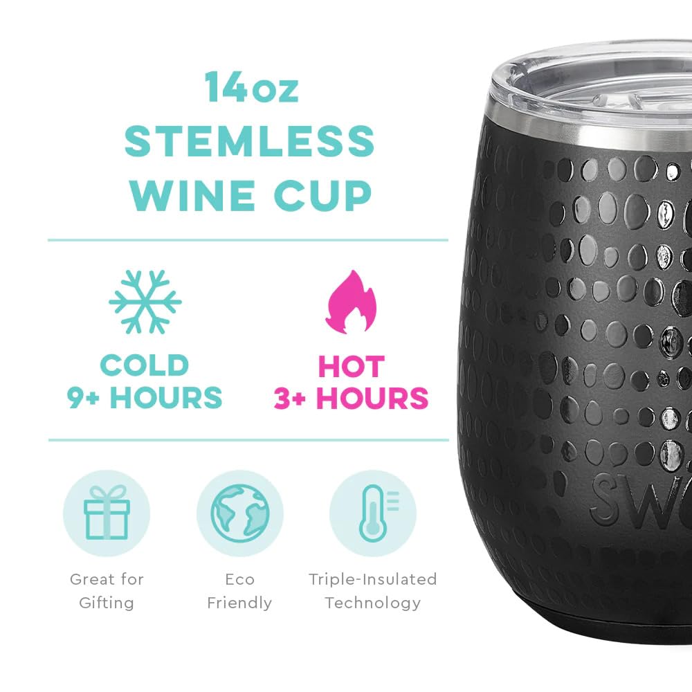 Swig 14oz Wine Tumbler | Insulated Wine Tumbler with Lid, Dishwasher Safe, Stainless Steel Wine Tumblers for Women, Insulated Wine (Glamazon Onyx)