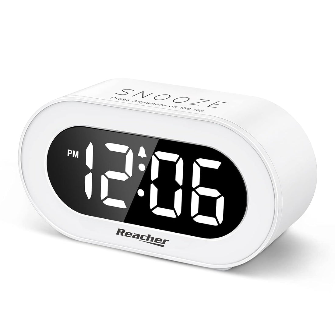 REACHER Full Range Brightness Dimmer, Adjustable Volume, Outlet Powered Compact Small LED Digital Alarm Clock with Snooze (White)