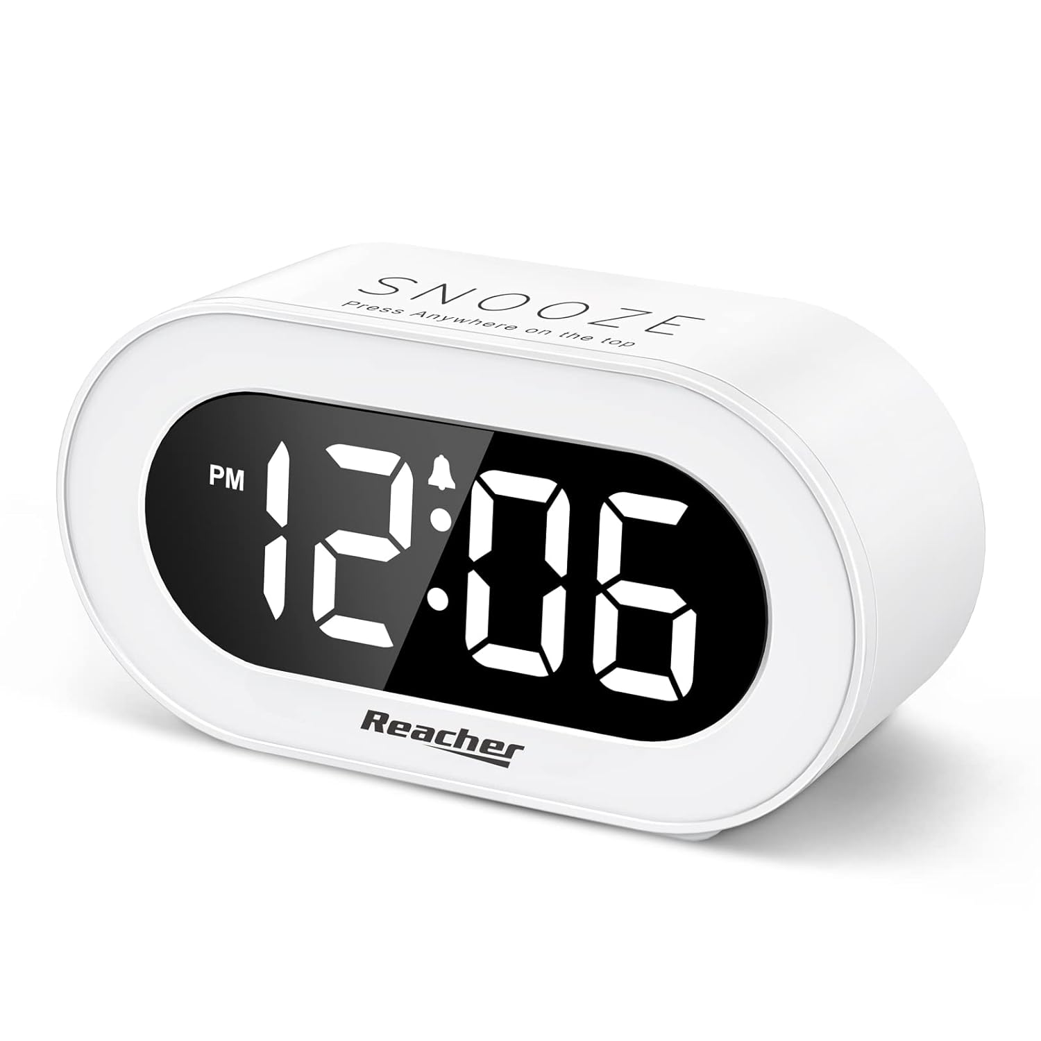 REACHER Full Range Brightness Dimmer, Adjustable Volume, Outlet Powered Compact Small LED Digital Alarm Clock with Snooze (White)