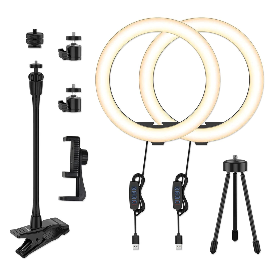 Smatree LED Selfie Ring Light with Tripod Stand & Phone Holder, Dimmable Desktop Ring Light with 3 Light Modes for Live Streaming/Makeup/Photography/TikTok/YouTube Videos/Vlog (10inchï¼Ë†Dual Lightsï¼â€°)