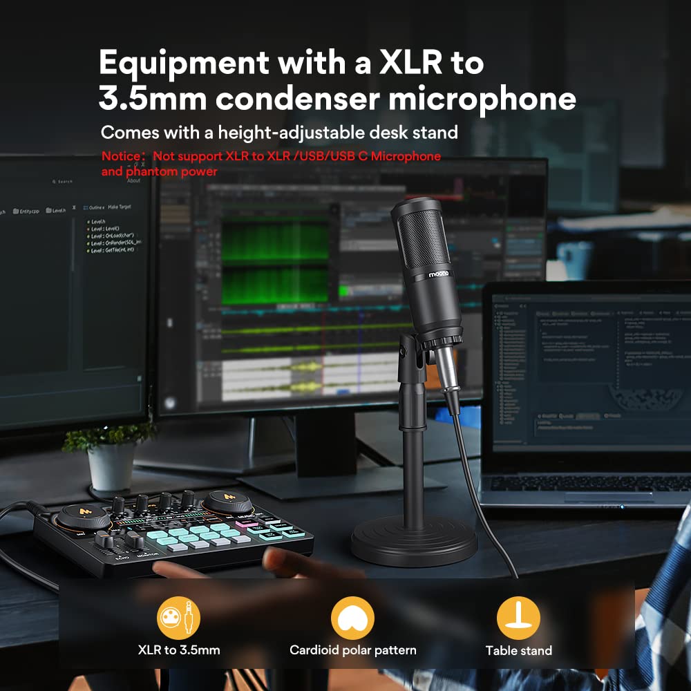 Podcast Equipment Bundle-MAONO MaonoCaster Lite -Audio Interface-All in One-Podcast Production Studio with 3.5mm Microphone for Live Streaming, Podcast Recording, PC, Smartphone AU-AM200-S2