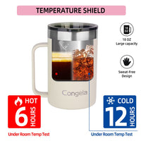 Congela 18oz Stainless steel insulated coffee mug with handle, tea cup with Tritan lid and Cement color perfect for winter outdoor camping or fishing (Cement, 18oz)