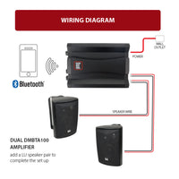 Dual Electronics DBTMA100 Micro Wireless Bluetooth 2 Channel Stereo Class-D Amplifier with | Universal Plug-In | Stereo RCA Outputs | 100 Watts Peak Power | 100ft of extended Wireless Bluetooth Range