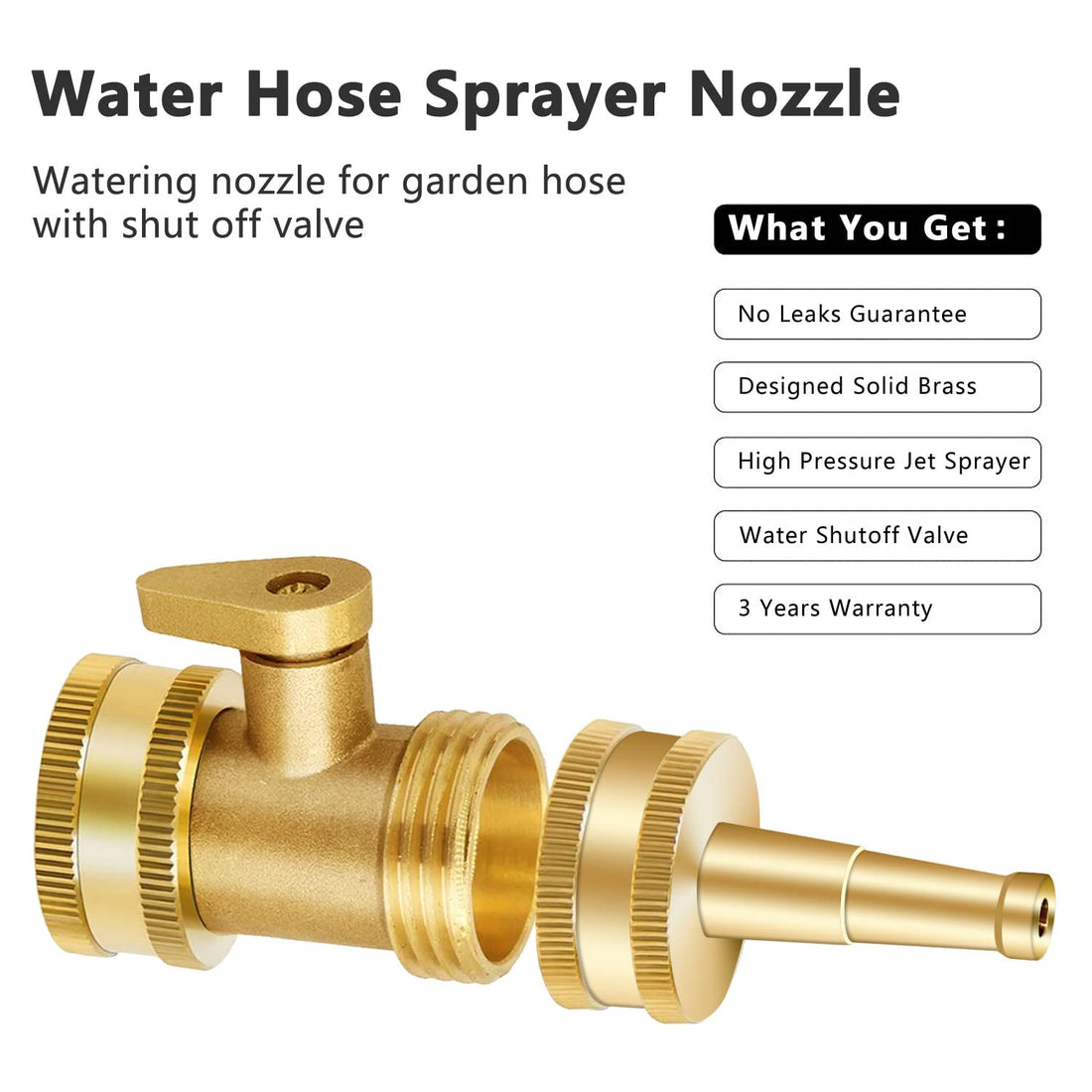 Jet Nozzle Water Hose High Pressure with Garden Hose Shutoff Valve Brass Heavy Duty 3/4" GHT Connector 4 Pack
