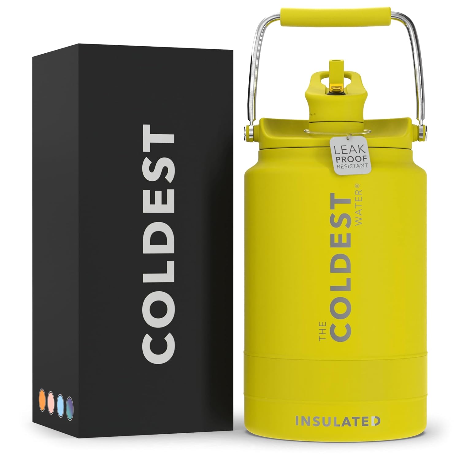 COLDEST Sports Water Bottle 128 oz /One Gallon (Straw Lid), Leak Proof, Vacuum Insulated Stainless Steel, Hot Cold, Double Walled, Thermo Mug, Metal Canteen Growler Jug