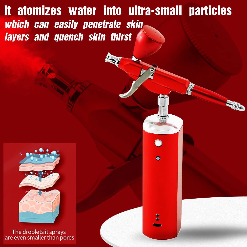 Evargc Airbrush Kit, Rechargeable Cordless Airbrush w/Compressor Auto Start/Stop Airbrush Gun 0.3mm Nozzle 30PSI Dual Action Air Brush for Barber, Nail Art, Cake Decor, Makeup, Model Painting (red)