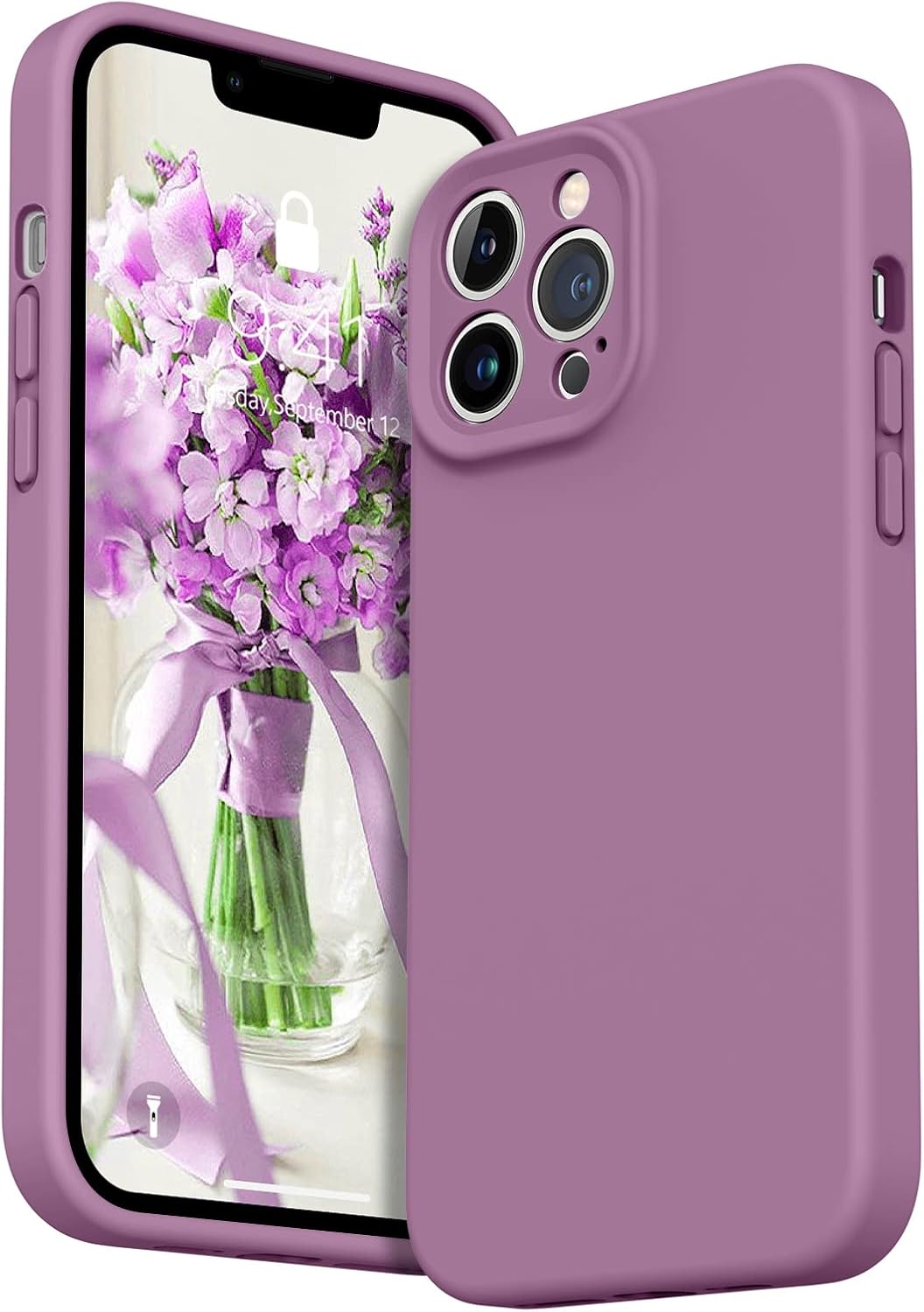 BENTOBEN Silicone Case Designed for iPhone 13 Pro Max Case (6.7 inch), Slim Liquid Silicone Full Body Screen Camera Protective Shockproof Phone Case with Soft Microfiber Lining, Lilac Purple