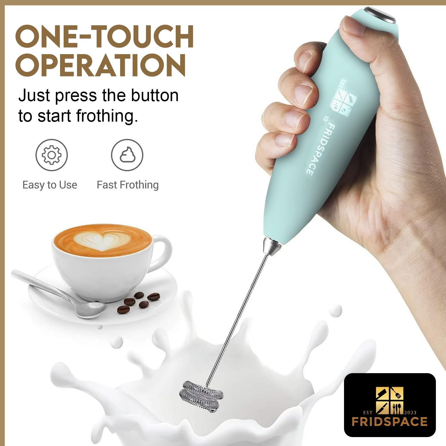 Handheld portable milk frother durable double whisk electric coffee machine, battery operated stainless steel milk mixer with stand, instant foam maker for latte, cappuccino, hot chocolate, Frappe