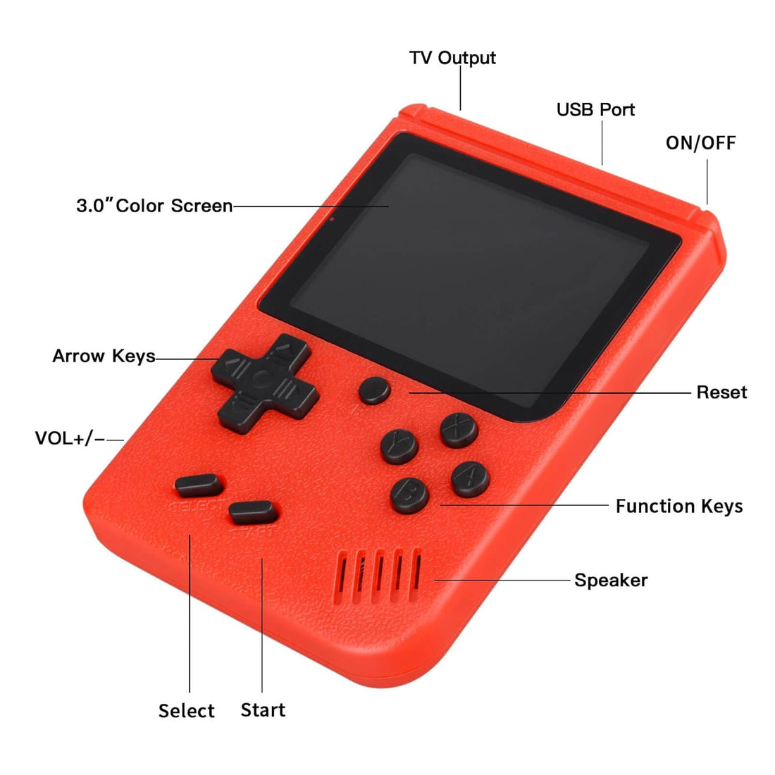 Handheld Game Console with 400 in 1 Classical FC Games Console 3.0-Inch Colour Screen,Gift Christmas Birthday Presents for Kids, Adults (Red)