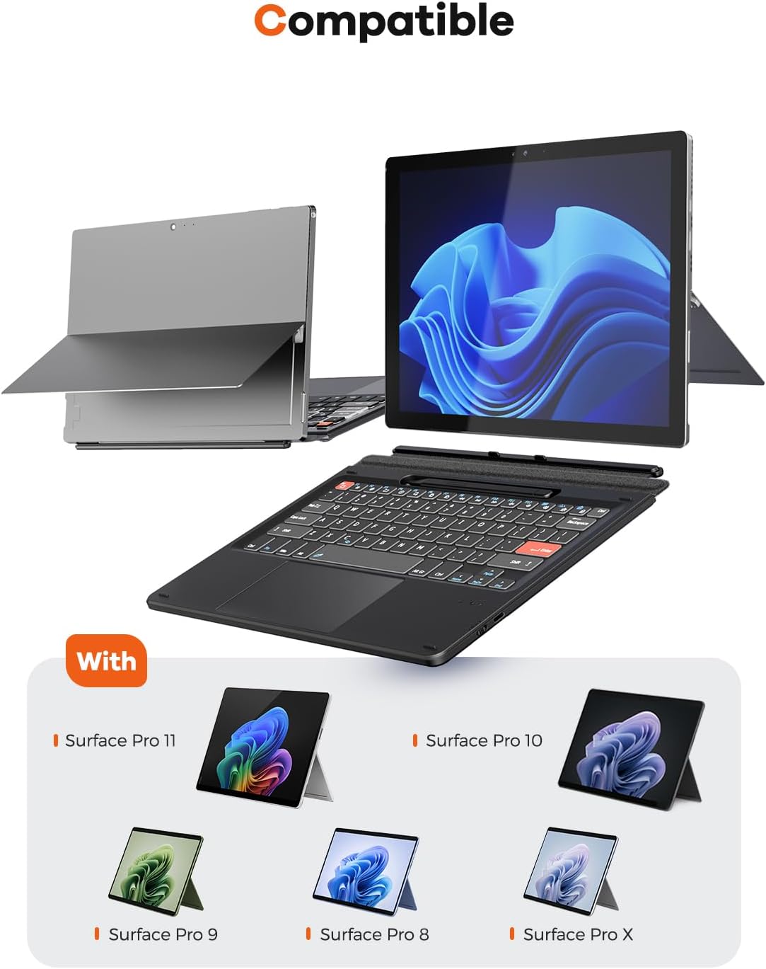 Doohoeek Surface Pro 11/10/9/8/X 13 Inch Keyboard – Side View