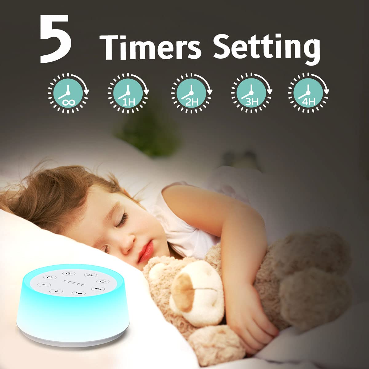 ColorsNoise Sound Machine and White Noise Machine with 30 Soothing Sounds with 12 Colors Baby Night Light with Memory Function (T-White)