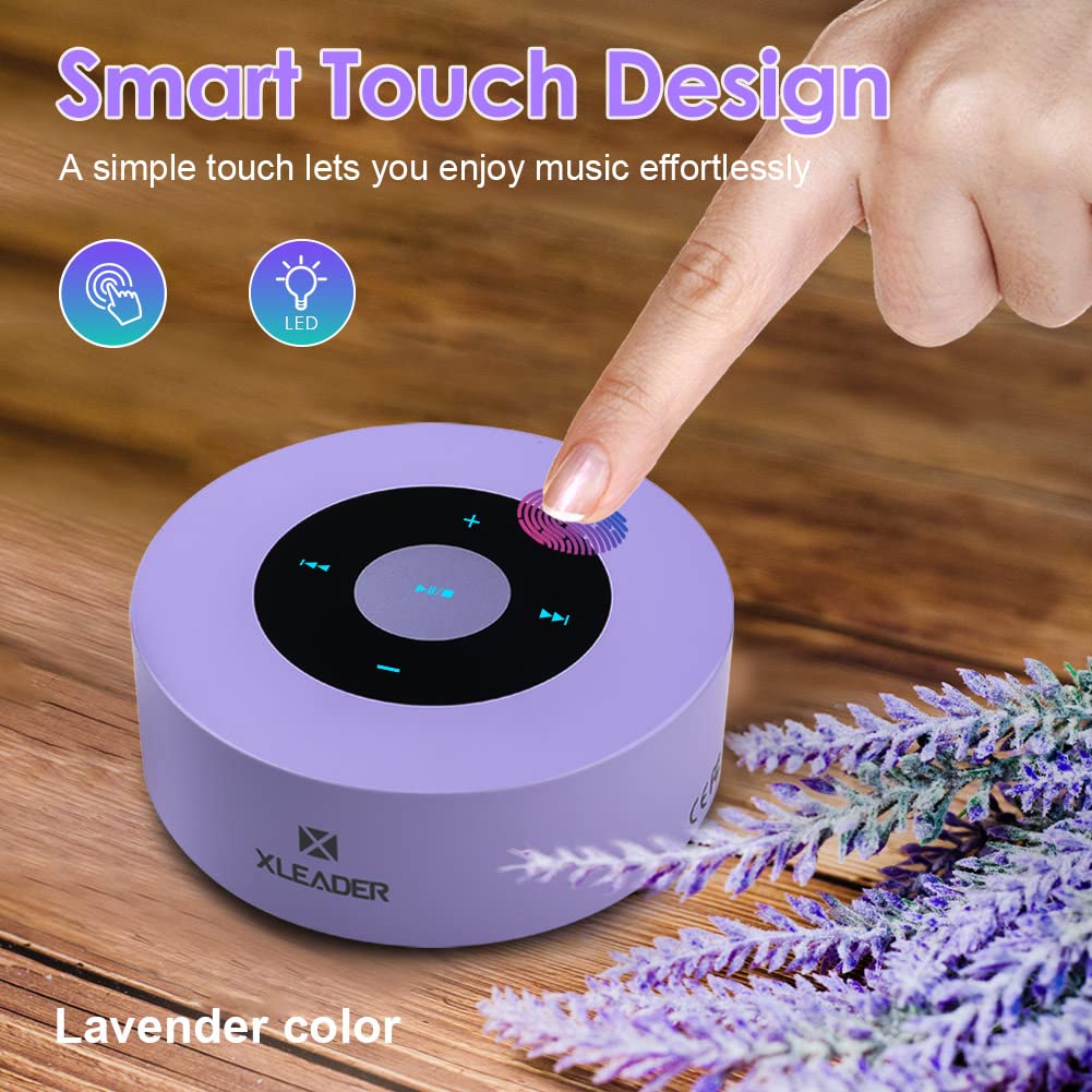 [ Smart Touch] Bluetooth Speaker XLeader SoundAngel Lavender Color Auto Pairing Pocket Speaker with Portable Waterproof Case 3D Sound Mic TF Card Aux for Kitchen Bedroom Yoga Girl Women Gift Purple