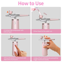 Daakro Airbrush-Kit Rechargeable Cordless Airbrush Compressor - 36PSI Auto Handheld Airbrush Gun,Airbrush Set Portable Wireless Air Brush for Nail Art, Cake Decor, Makeup, Model Painting (Pink）