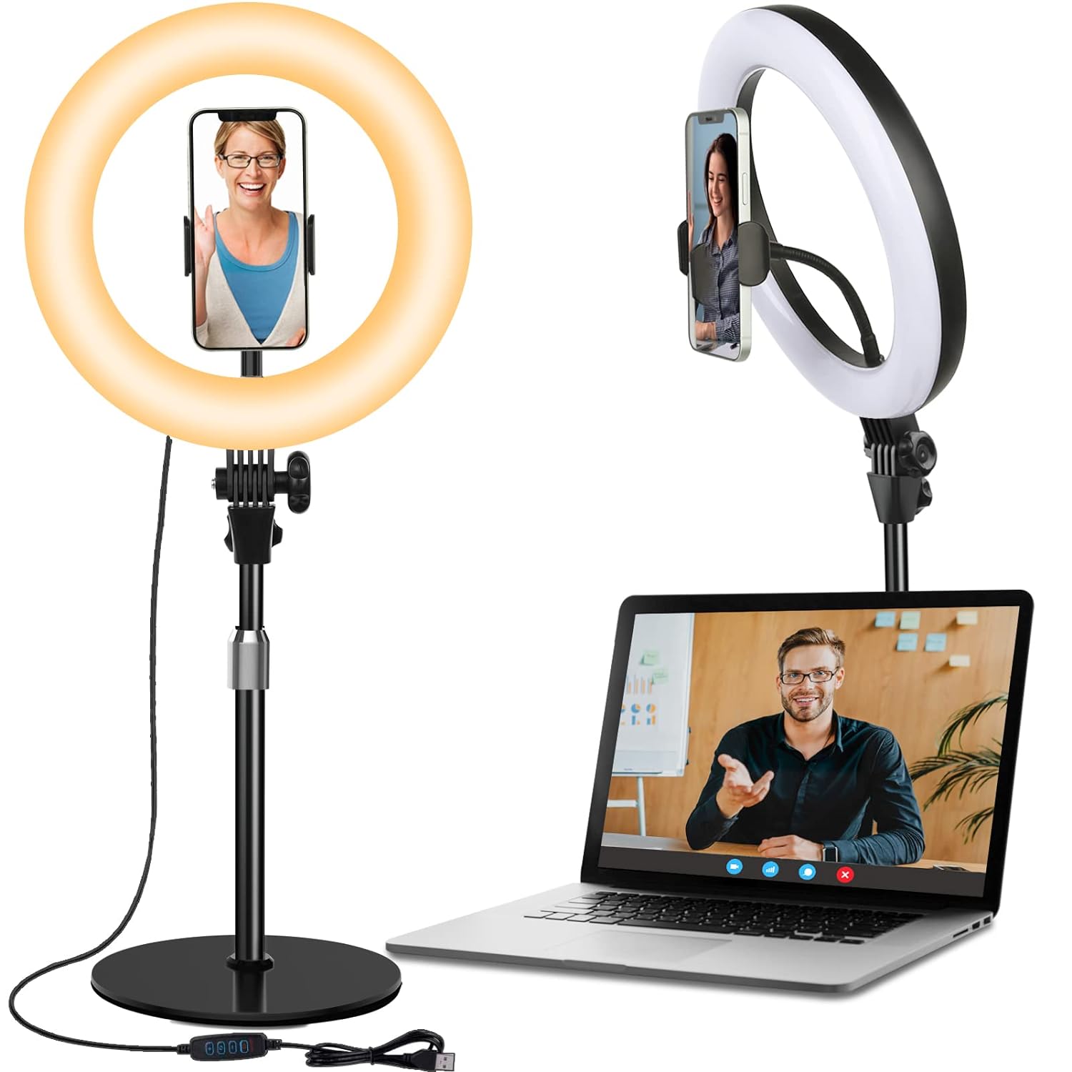 Desktop Ring Light for Zoom Meetings - 10.5' Computer Ring Light with Stand and Phone Holder for Laptop Video Conference/Online Video Call/Make up/Video Recording/iPhone Photo Lighting