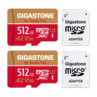[Gigastone] 512GB Micro SD Card 2 Pack, 4K Game Pro, MicroSDXC Memory Card for Nintendo-Switch, GoPro, Security Camera, DJI, Drone, UHD Video, R/W up to 100/60MB/s, UHS-I U3 A2 V30 C10