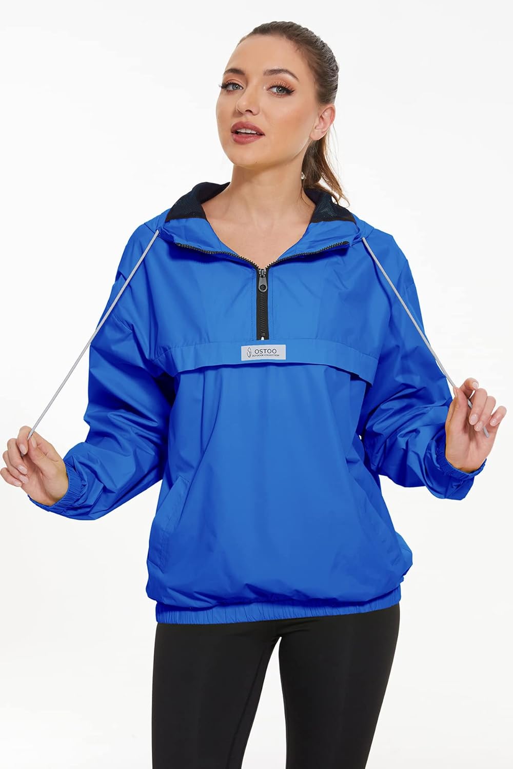 Womens Running Cycling Lightweight Rain Jacket for Women Waterproof with Hood Hiking Wind Breakers Male Raincoat Pullover, Blue, Medium