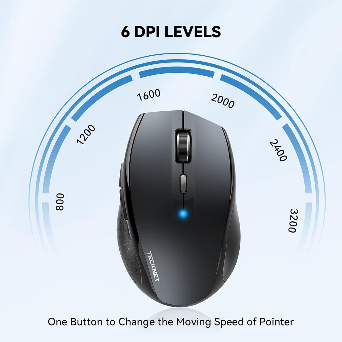 TeckNet® BM306 Bluetooth Wireless Mouse, 15 Month Battery Life - with Battery Indicator - 2000/1500/1000dPi - Grey