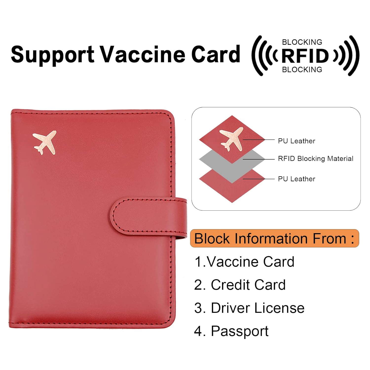 Passport Holder,Passport Holder Card Slots,Cute Passport cover for Women/Men,Waterproof Rfid Blocking Travel Wallet, Dark Red