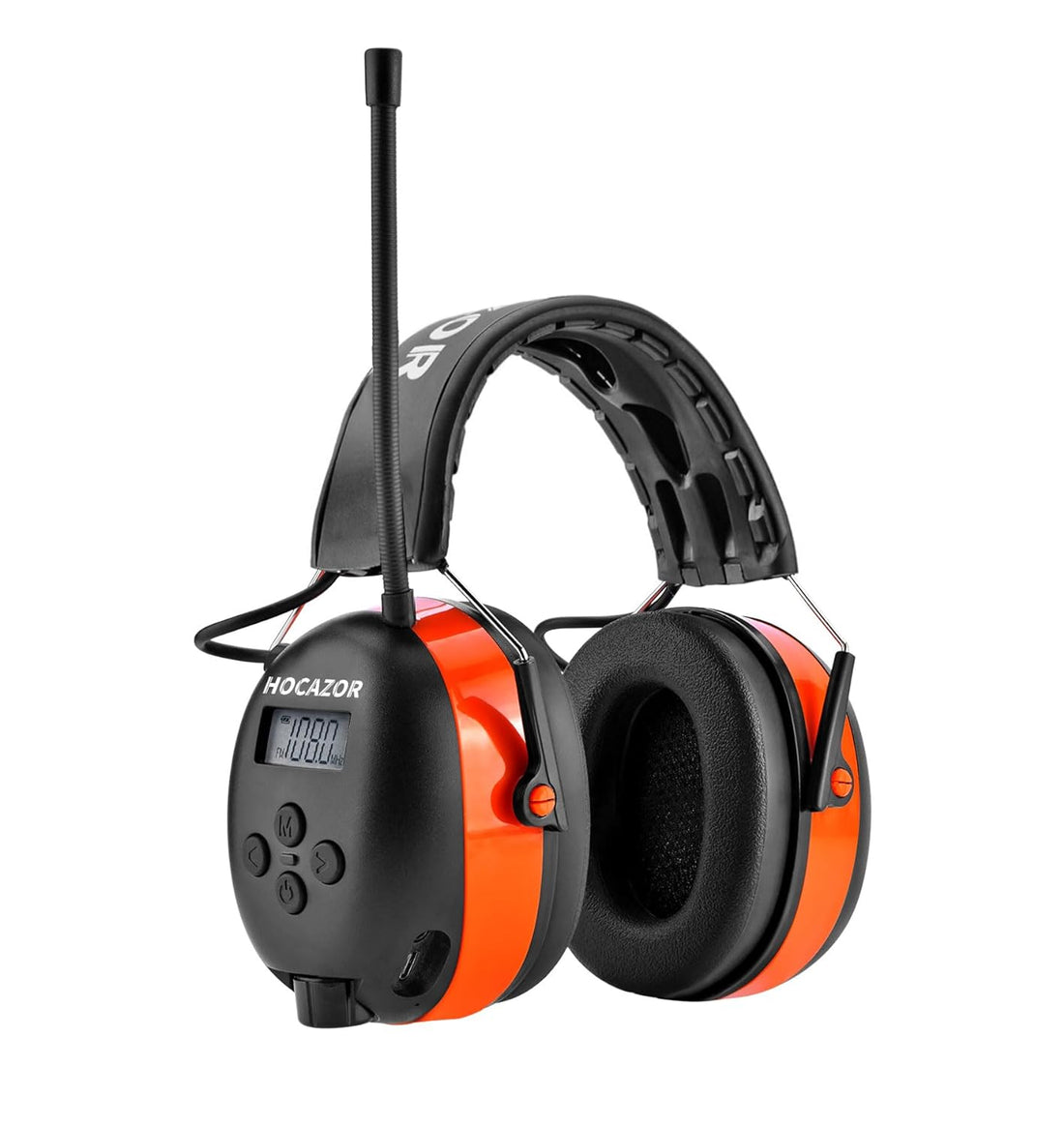 Hocazor HP033 Bluetooth AM FM Radio Headphones, Type-C Charging Port Hearing Protection Earmuffs with Rechargeable 2000mAh Battery for Mowing, Snowblowing, Workshops, Orange