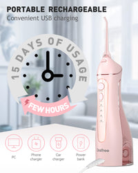 Water Dental flosser for Teeth Cleaning - Oralfree Braces Care, Cordless Portable Rechargeable Oral Irrigator 4 Modes 5 Tips IPX7 Waterproof Powerful Battery Water Teeth Cleaner Pick for Home Travel